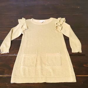 Gold shimmer long sleeve sweater dress